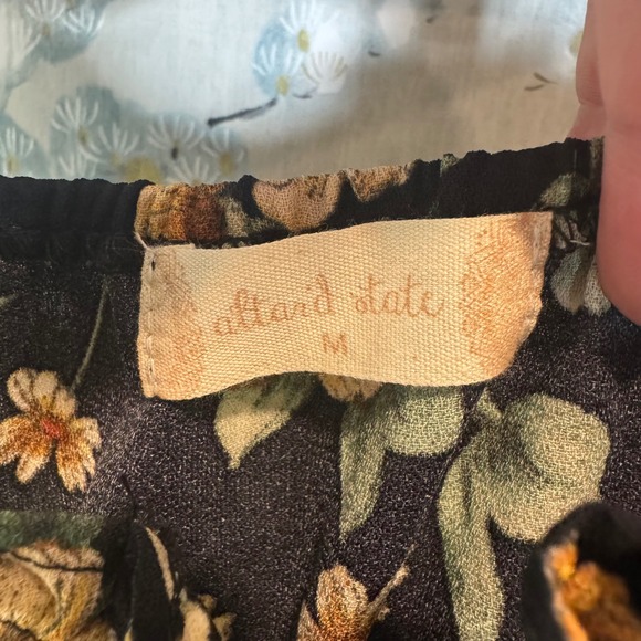 Altar'd State Floral Puff Sleeve Mini Dress Black Yellow Square Neck Womens M - Picture 4 of 8